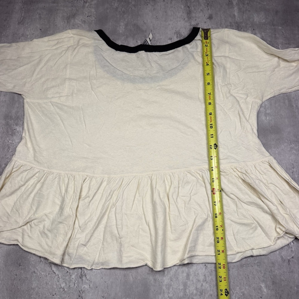 Free People Ring It To Me Peplum Tee Blouse Shirt Ivory Size M Made In USA - Picture 4 of 5